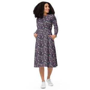 All-over print long sleeve midi dress