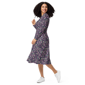 All-over print long sleeve midi dress