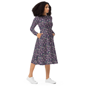 All-over print long sleeve midi dress