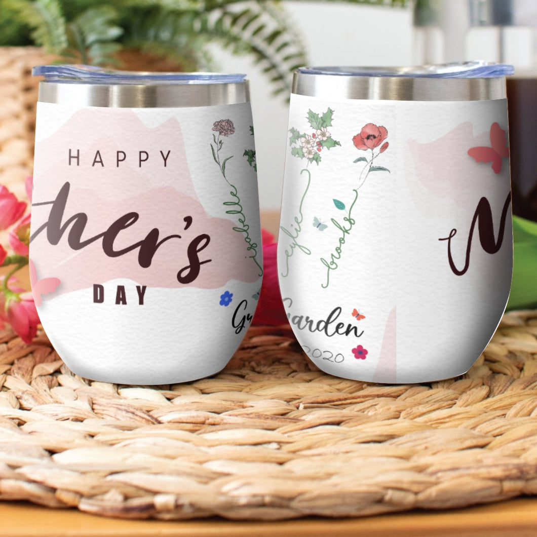Stainless Steel Cup Wine Tumbler Grandma's Garden