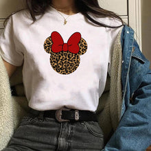 Load image into Gallery viewer, Womens Leopard Bow Cute Printed New Year Merry Christmas T-shirt Female Graphic T Tee Shirt Camisas Mujer Tshirt Women Tops
