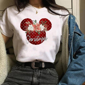 Womens Leopard Bow Cute Printed New Year Merry Christmas T-shirt Female Graphic T Tee Shirt Camisas Mujer Tshirt Women Tops
