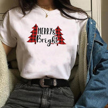 Load image into Gallery viewer, Womens Leopard Bow Cute Printed New Year Merry Christmas T-shirt Female Graphic T Tee Shirt Camisas Mujer Tshirt Women Tops
