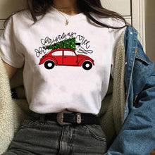 Load image into Gallery viewer, Womens Leopard Bow Cute Printed New Year Merry Christmas T-shirt Female Graphic T Tee Shirt Camisas Mujer Tshirt Women Tops
