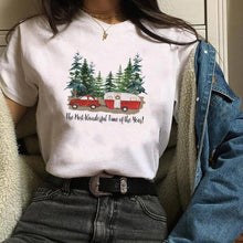 Load image into Gallery viewer, Womens Leopard Bow Cute Printed New Year Merry Christmas T-shirt Female Graphic T Tee Shirt Camisas Mujer Tshirt Women Tops
