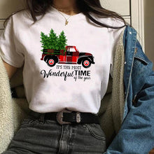 Load image into Gallery viewer, Womens Leopard Bow Cute Printed New Year Merry Christmas T-shirt Female Graphic T Tee Shirt Camisas Mujer Tshirt Women Tops
