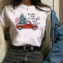 Load image into Gallery viewer, Womens Leopard Bow Cute Printed New Year Merry Christmas T-shirt Female Graphic T Tee Shirt Camisas Mujer Tshirt Women Tops
