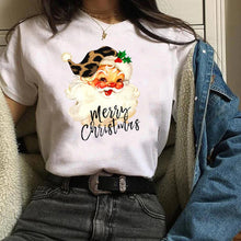 Load image into Gallery viewer, Womens Leopard Bow Cute Printed New Year Merry Christmas T-shirt Female Graphic T Tee Shirt Camisas Mujer Tshirt Women Tops
