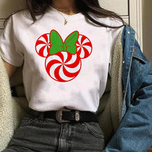 Load image into Gallery viewer, Womens Leopard Bow Cute Printed New Year Merry Christmas T-shirt Female Graphic T Tee Shirt Camisas Mujer Tshirt Women Tops
