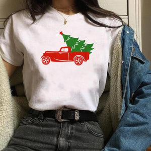 Womens Leopard Bow Cute Printed New Year Merry Christmas T-shirt Female Graphic T Tee Shirt Camisas Mujer Tshirt Women Tops