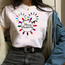 Load image into Gallery viewer, Womens Leopard Bow Cute Printed New Year Merry Christmas T-shirt Female Graphic T Tee Shirt Camisas Mujer Tshirt Women Tops
