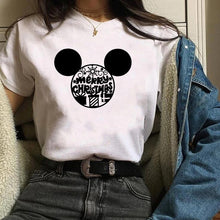 Load image into Gallery viewer, Womens Leopard Bow Cute Printed New Year Merry Christmas T-shirt Female Graphic T Tee Shirt Camisas Mujer Tshirt Women Tops
